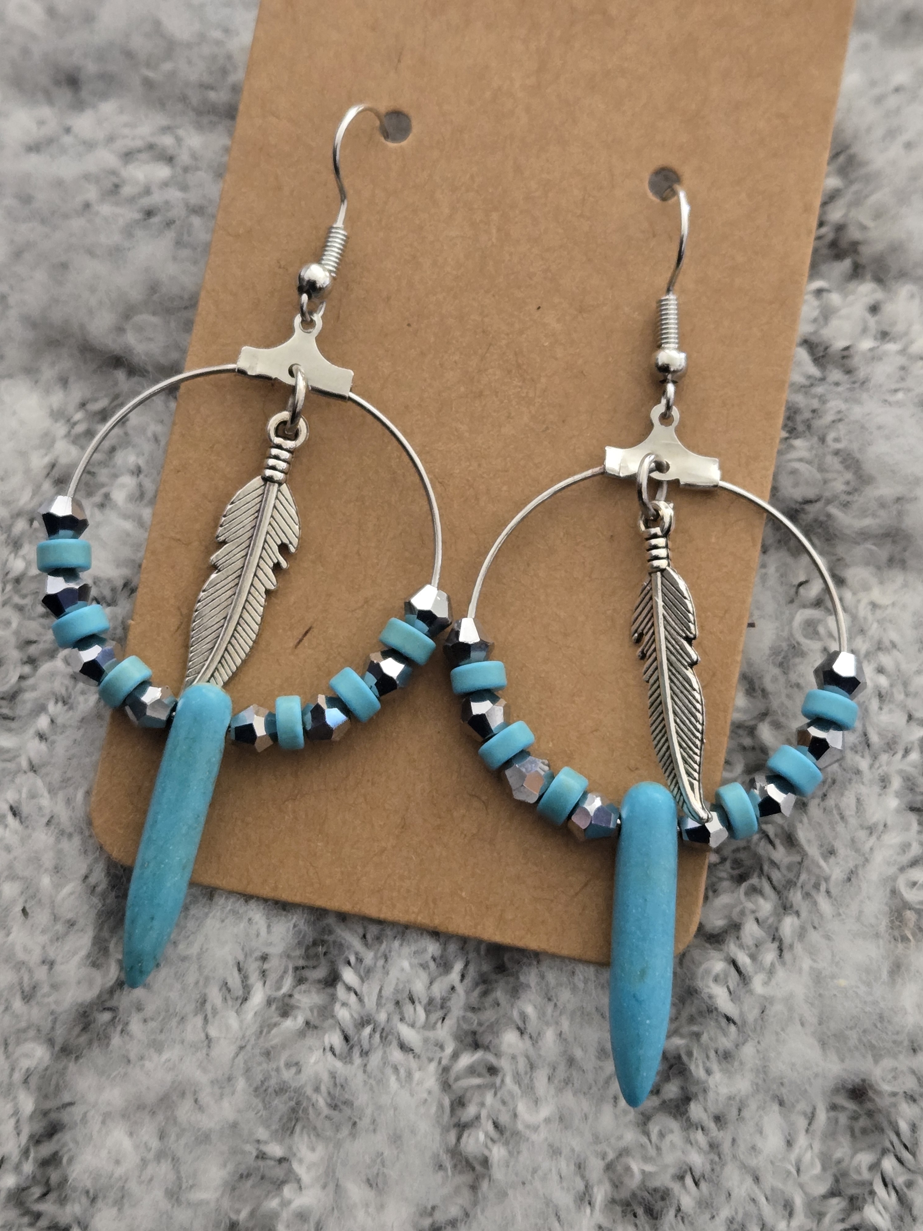Turquoise Feather Hoop Earrings - Women's Silver & Turquoise Jewelry